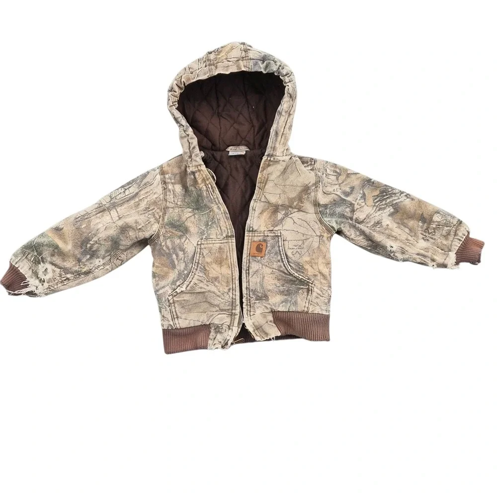 Carhartt Kids Realtree Xtra Camo Hooded Active Jacket XXS 4-5 Distressed Brown